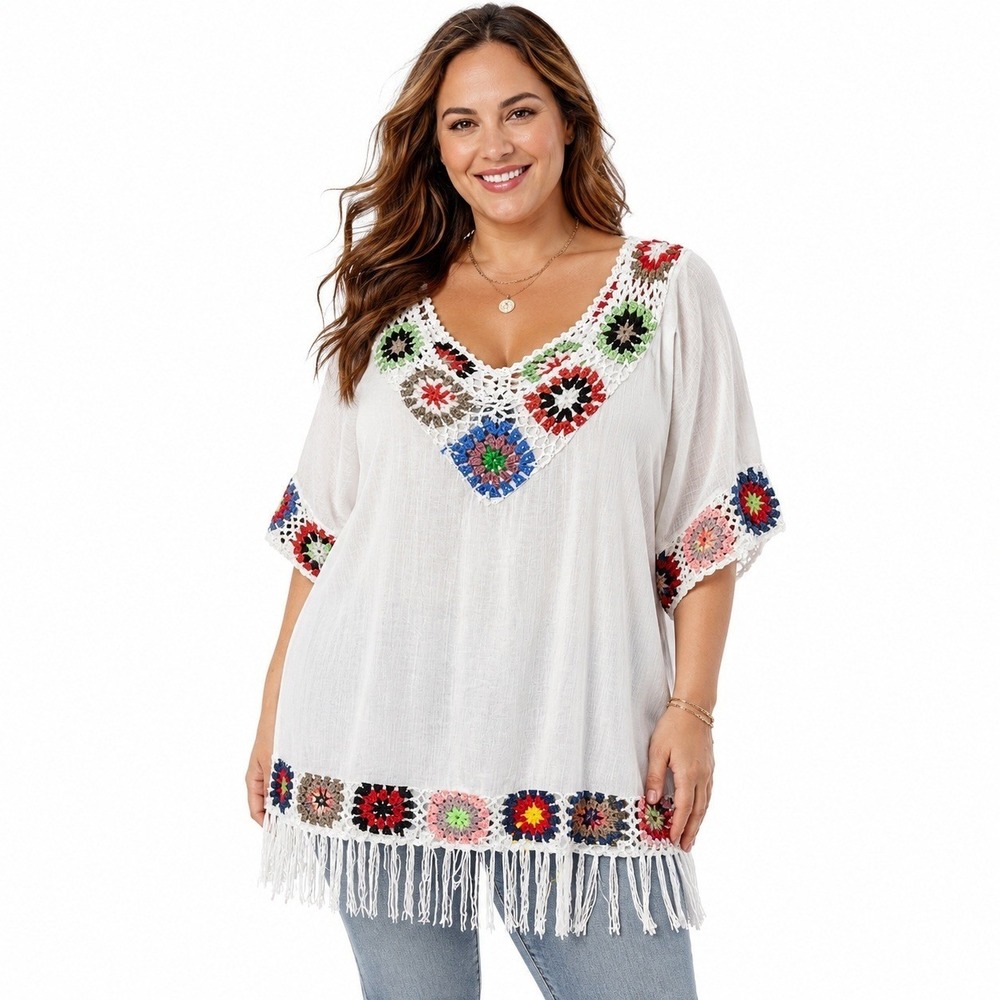 Liv Los Angeles 3X Crochet Tunic Boho Chic Plus Size Top
